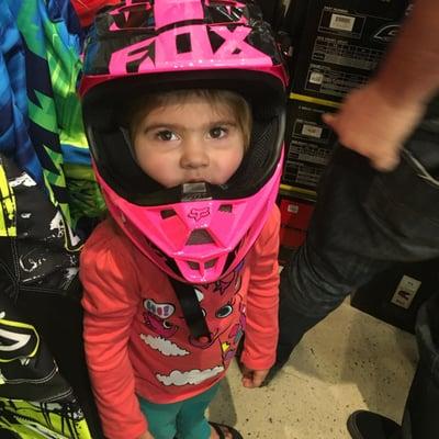 Testing her first helmet out!!!