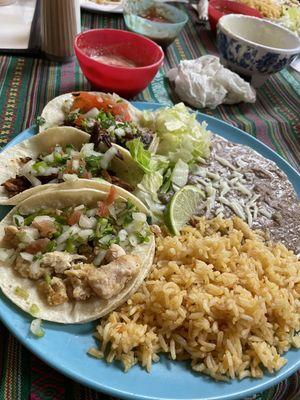 Taco plate, chicken, pork, steak