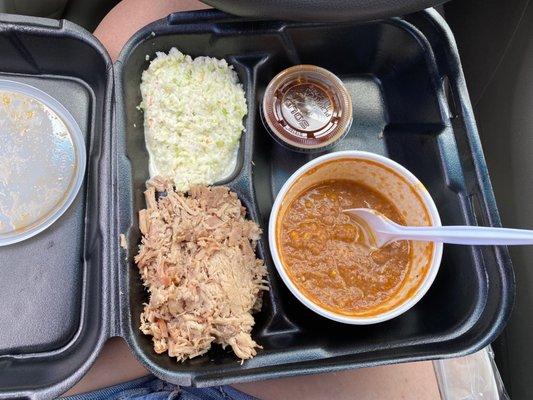 BBQ plate with stew and slaw