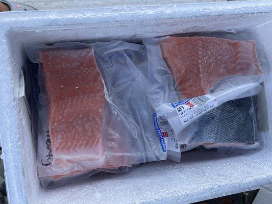 Salmon steaks 15 of them everything looks good. Thank you very much. Will be seeing you next time. Appreciate your business here Calif