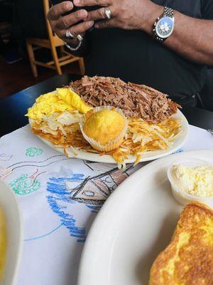 Brisket with home fries and scrambled eggs!