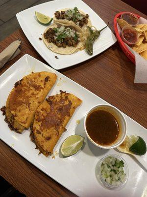 Birria Tacos and Al Pastor tacos.