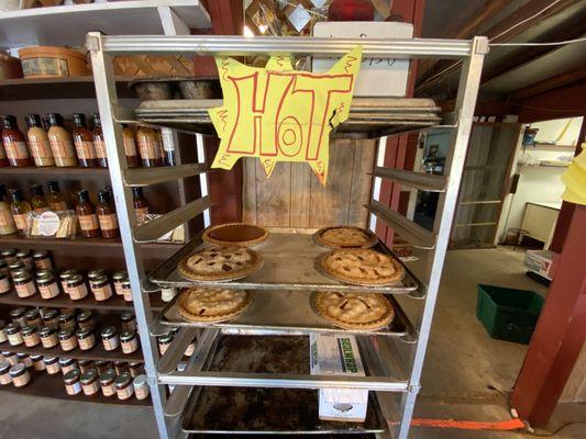 Hot pies, banana bread, cookies, and muffins baked in their farm market kitchen. So fresh.