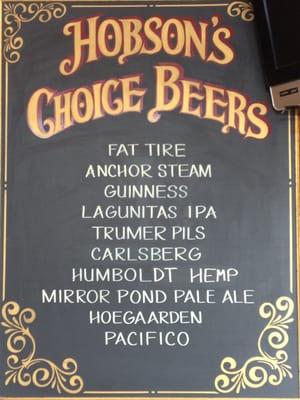 A recent sample of beers served, changes often.