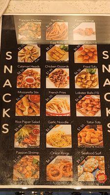 Snacks Menu