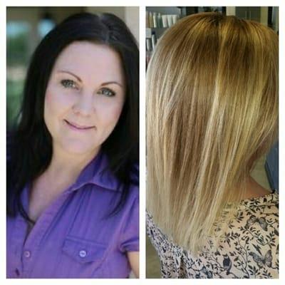 Black color before. After 3 visits the perfect blonde. Hair by Krissy