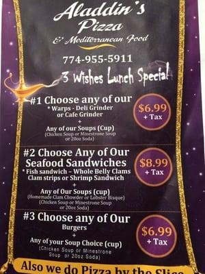 3 wish lunch specials at aladdins!!!!