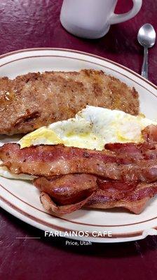 Sausage, eggs, bacon