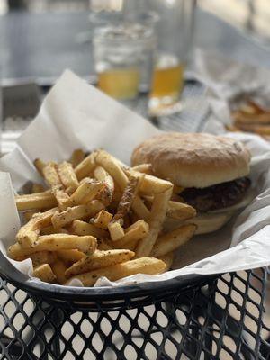 Cheeseburger (my special order with no lettuce or tomato) with rosemary garlic fries (yummy!)