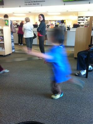 Poor parenting skills...kid is running amuk & she says & does nothing.  Better be here for antidepressants!