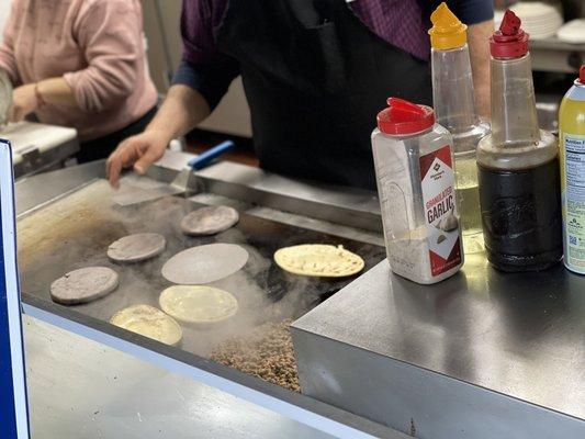 Blue corn home made tortilla for Gordita and Asada....