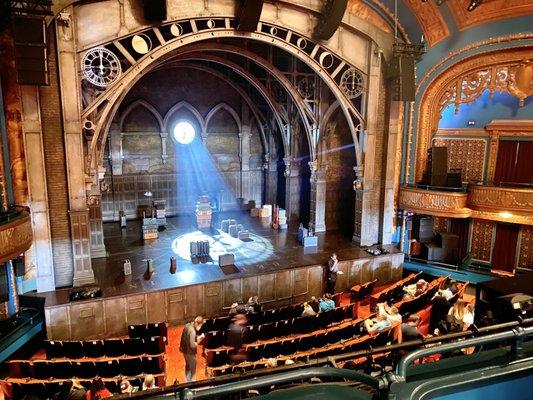 Harry Potter and the Cursed Child stage looking down from the balcony (March 2022)