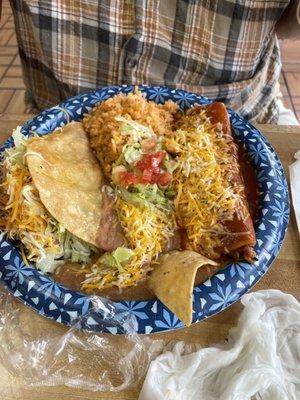 Chicken enchilada and chicken taco combo