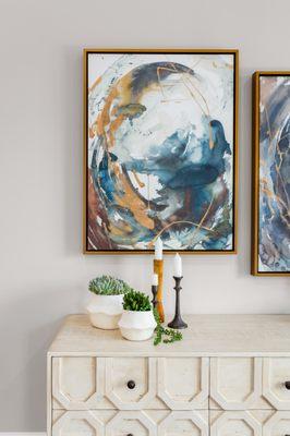 A close up look this Master Bedroom art and decor...including this dresser made from reclaimed Douglas Fir.