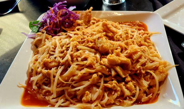 ...a very common Thai dish you'll find all over Thailand.  Spicy Thai noodles (this one with chicken)  (pad Thai Gai)