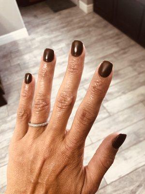 Spiced brown dip manicure with matte topcoat