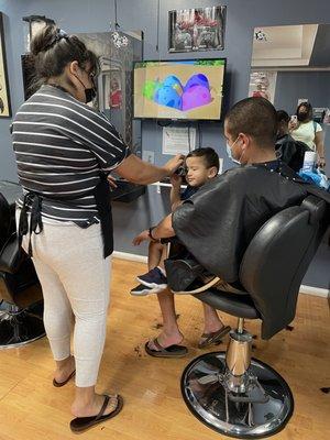 My son getting his haircut