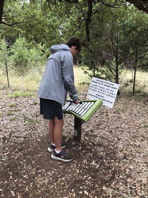 One of several musical instruments in the backyard nature trail and play area