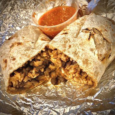 Grilled Chicken Burrito w/ black-beans, brown rice, Jack cheese & red sauce... my favorite.