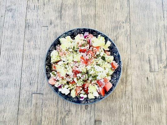 Made Cucumber Feta Tomato Summer Side Salad from Baron's, Sprinkled w/ Parsley