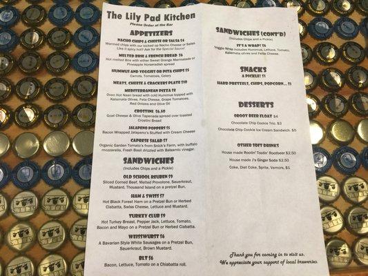 Food Menu August 2018