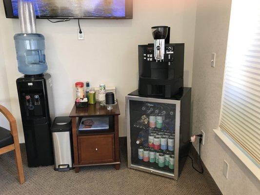 Complimentary Water, Juice, and fresh ground Coffee always here for our patients