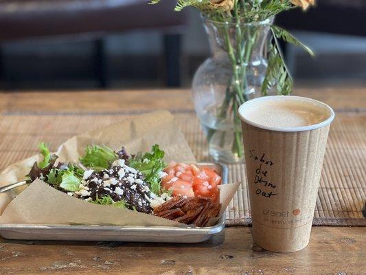 southwest salad and cajeta latte