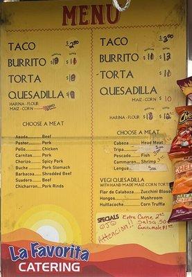 La Favorita Taco Truck - Menu