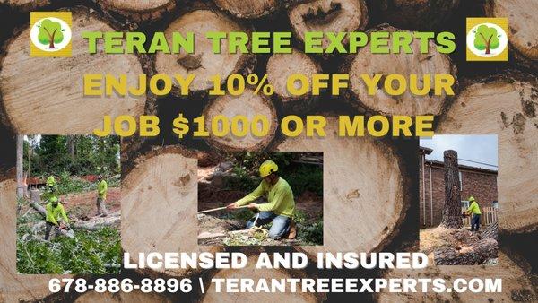 THIS SALE WILL END SOON, TAKE ADVANTAGE OF THIS GREAT DEAL ! CALL US TODAY
 678-886-8896
HAPPY NEW YEAR! 
-TERAN TREE EXPERTS