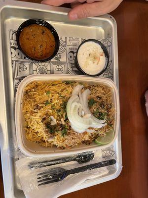 Chicken Dum Biryani (Served with Salan & Raita)