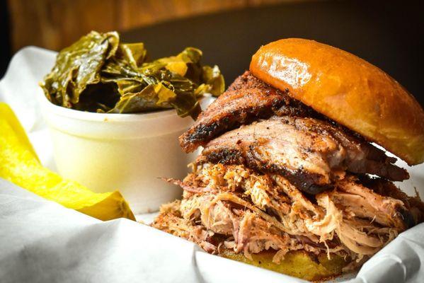 Pulled pork with collard greens