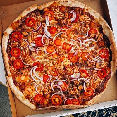 Bar-b-q chicken pizza / $39.95