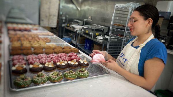 Lupita hard at work on my donut.