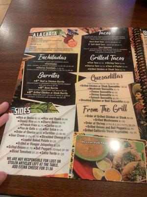 This is the FULL Menu to Mi Pueblitos