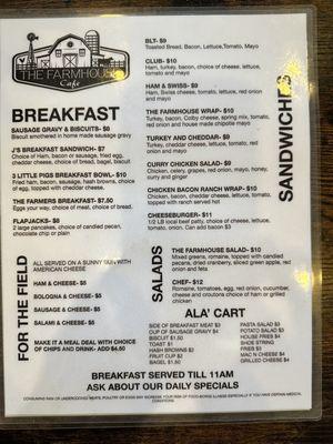 Breakfast and lunch menu.