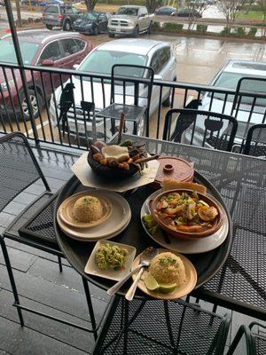 Fish and shrimp soup and a great molcajete