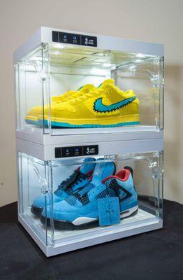 Rare sneakers in display boxes for Giveaway at Oxford social club in San Diego