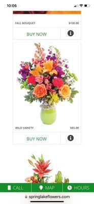 This is their website example of an arrangement for $85