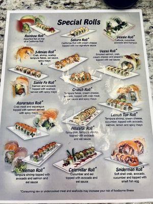 Speciality Rolls Menu