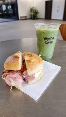 Breakfast Bagel & Iced Matcha Latte