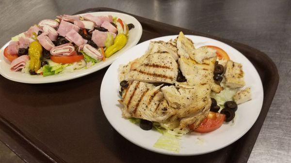 grilled chicken salad and antipasta salad