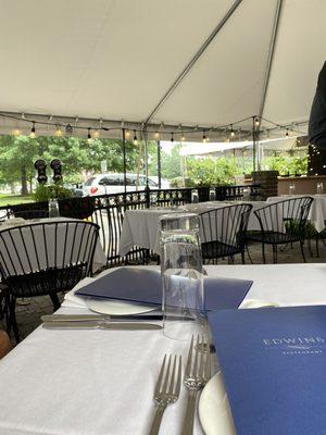 Outdoor dining tent on a July day