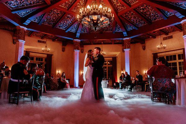 Our DJ brought in smoke (dry ice) for our first dance, which was amazing inside this space!