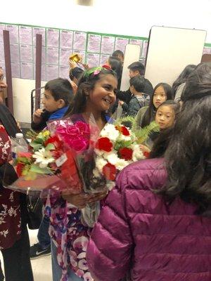 Khushi beaming after her first lead role in the musical production "Mulan".