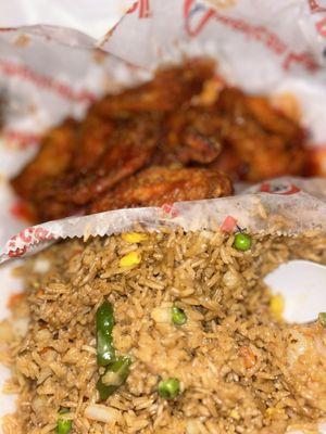 Hot wings shrimp fried rice