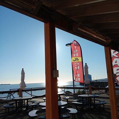 A beautiful morning looking out from our waterfront covered seating.