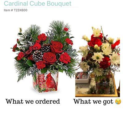 Flowers as shown on website vs. what was delivered