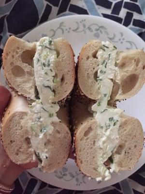 Everything bagel with scallion cream cheese