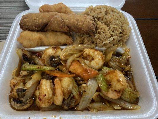 Sweet vinegar garlic shrimp combo with sweet and sour chicken. Delicious! Less than $10.