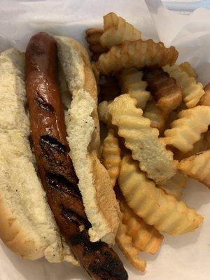 Nathan's hotdog and fries.